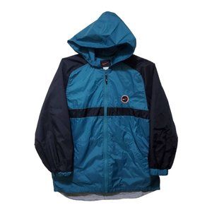 Vintage Nike Full Zip Jacket Hooded Windbreaker Boys L 14/16 Youth Green & Black